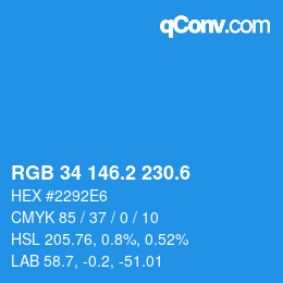 カラーコード: RGB 34 146.2 230.6 | qconv.com