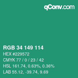 カラーコード: RGB 34 149 114 | qconv.com