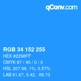 Color code: RGB 34 152 255 | qconv.com