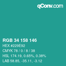 Color code: RGB 34 158 146 | qconv.com