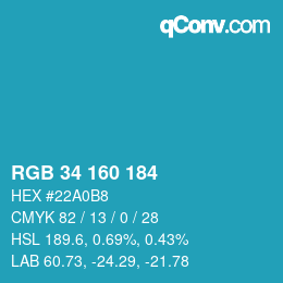 カラーコード: RGB 34 160 184 | qconv.com