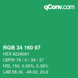 Color code: RGB 34 160 97 | qconv.com