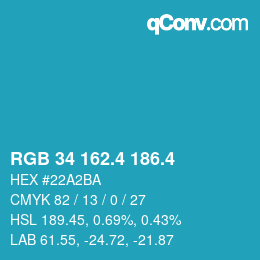 カラーコード: RGB 34 162.4 186.4 | qconv.com
