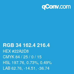 カラーコード: RGB 34 162.4 216.4 | qconv.com