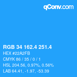 カラーコード: RGB 34 162.4 251.4 | qconv.com