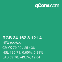 カラーコード: RGB 34 162.8 121.4 | qconv.com