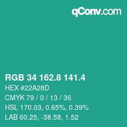 カラーコード: RGB 34 162.8 141.4 | qconv.com