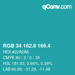 カラーコード: RGB 34 162.8 166.4 | qconv.com