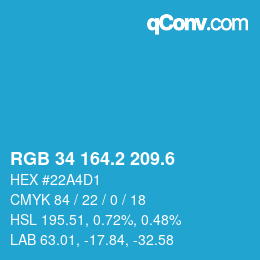 カラーコード: RGB 34 164.2 209.6 | qconv.com