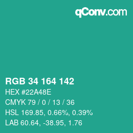 Color code: RGB 34 164 142 | qconv.com