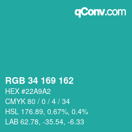 Color code: RGB 34 169 162 | qconv.com