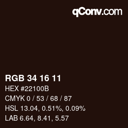 Color code: RGB 34 16 11 | qconv.com
