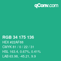 Color code: RGB 34 175 136 | qconv.com