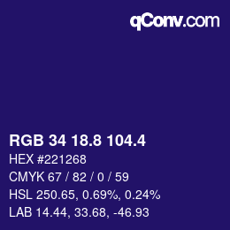 カラーコード: RGB 34 18.8 104.4 | qconv.com