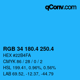 カラーコード: RGB 34 180.4 250.4 | qconv.com