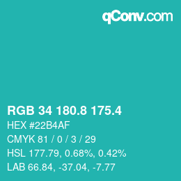カラーコード: RGB 34 180.8 175.4 | qconv.com