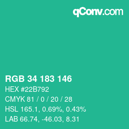 カラーコード: RGB 34 183 146 | qconv.com