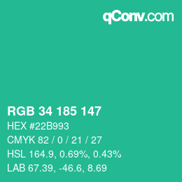 Farbcode: RGB 34 185 147 | qconv.com