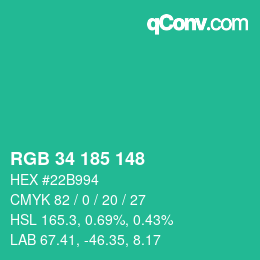 Farbcode: RGB 34 185 148 | qconv.com