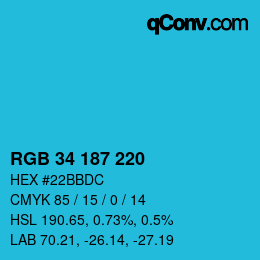 Color code: RGB 34 187 220 | qconv.com