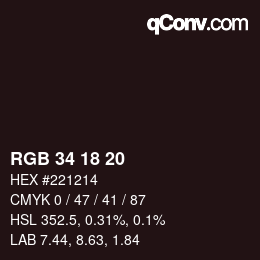 カラーコード: RGB 34 18 20 | qconv.com