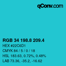 カラーコード: RGB 34 198.8 209.4 | qconv.com