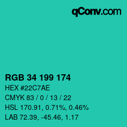Color code: RGB 34 199 174 | qconv.com