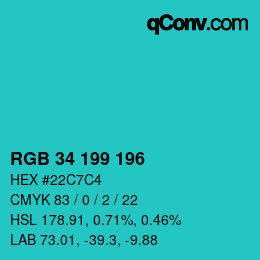 Color code: RGB 34 199 196 | qconv.com