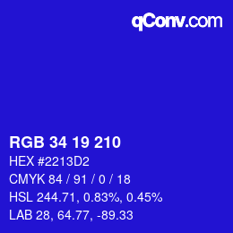 カラーコード: RGB 34 19 210 | qconv.com