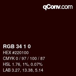 颜色代码: RGB 34 1 0 | qconv.com