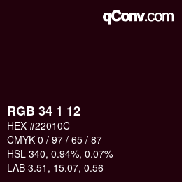 カラーコード: RGB 34 1 12 | qconv.com