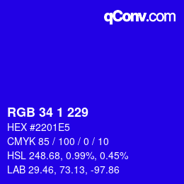 カラーコード: RGB 34 1 229 | qconv.com