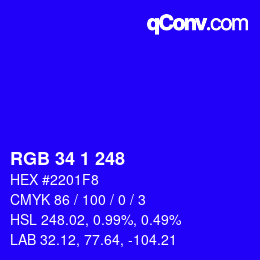 Color code: RGB 34 1 248 | qconv.com