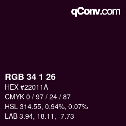 Color code: RGB 34 1 26 | qconv.com