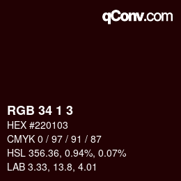 Color code: RGB 34 1 3 | qconv.com