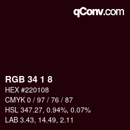 カラーコード: RGB 34 1 8 | qconv.com