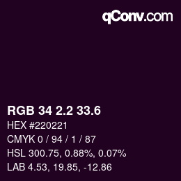 カラーコード: RGB 34 2.2 33.6 | qconv.com