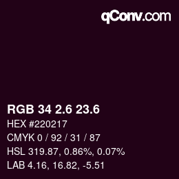 カラーコード: RGB 34 2.6 23.6 | qconv.com