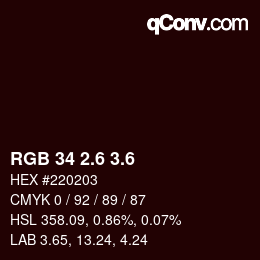 カラーコード: RGB 34 2.6 3.6 | qconv.com