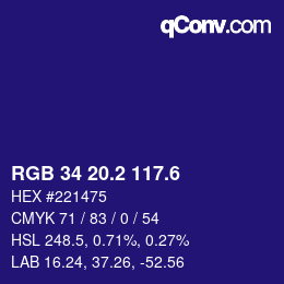 カラーコード: RGB 34 20.2 117.6 | qconv.com
