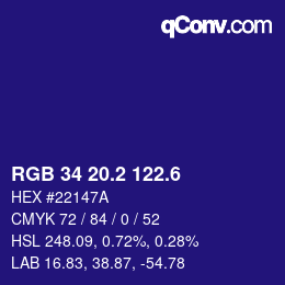 カラーコード: RGB 34 20.2 122.6 | qconv.com
