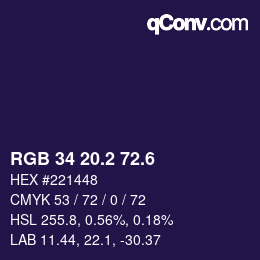 カラーコード: RGB 34 20.2 72.6 | qconv.com
