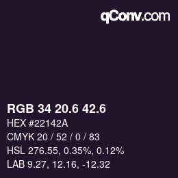 カラーコード: RGB 34 20.6 42.6 | qconv.com