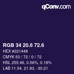 カラーコード: RGB 34 20.6 72.6 | qconv.com