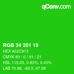 Color code: RGB 34 201 19 | qconv.com