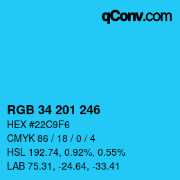 Color code: RGB 34 201 246 | qconv.com