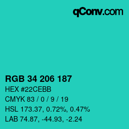 Código de color: RGB 34 206 187 | qconv.com