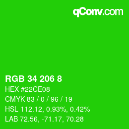 カラーコード: RGB 34 206 8 | qconv.com