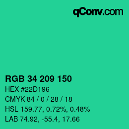 カラーコード: RGB 34 209 150 | qconv.com