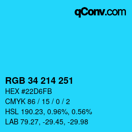 カラーコード: RGB 34 214 251 | qconv.com